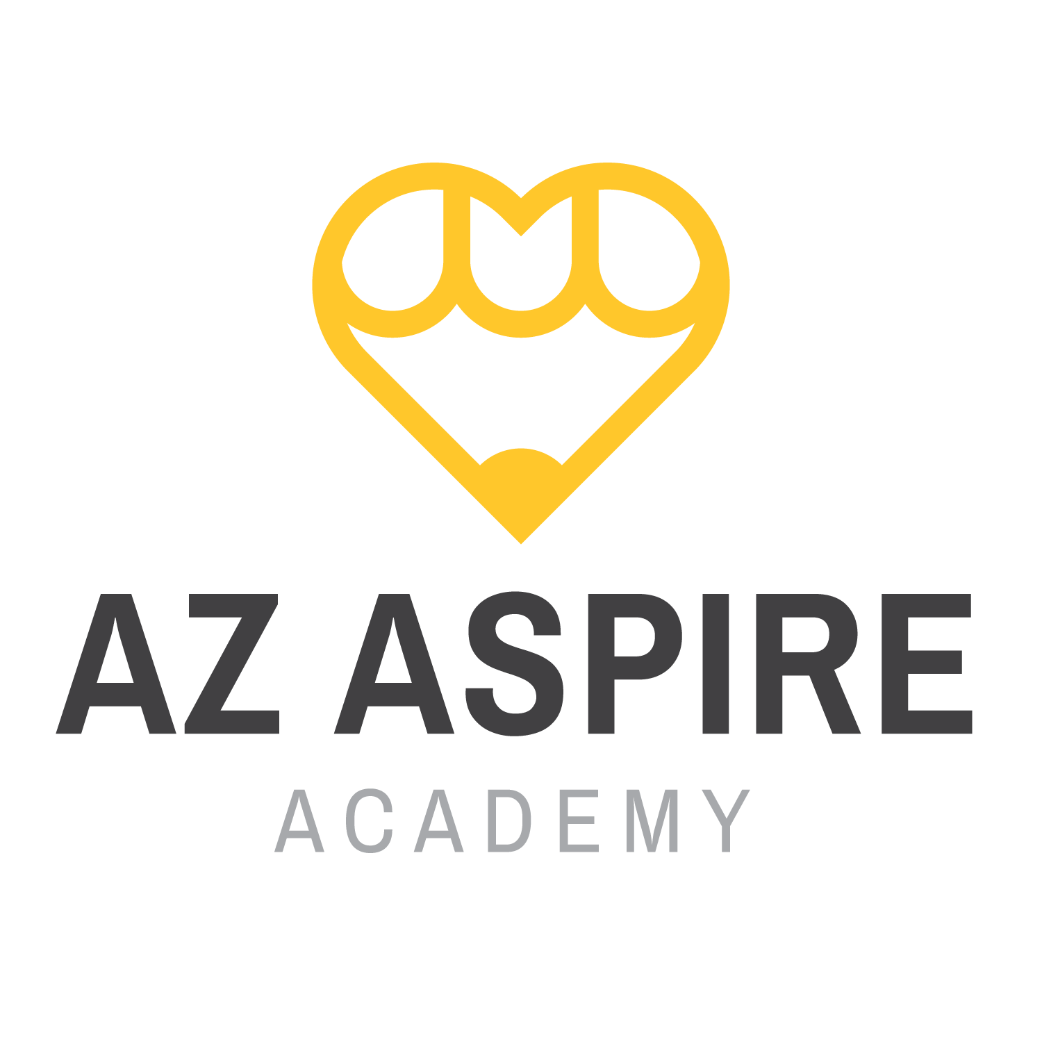 The AZ Aspire Academy Logo: A graphic of a yellow heart with eraser at the top signifying a pencil heart